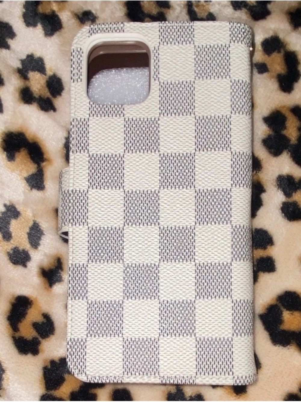 Checkerboard Folio Phone Case in White and Gray